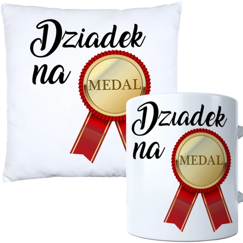 KOMPLET PREZENT DLA DZIADKA PODUSZKA 40x40 KUBEK 330ml DZIADEK ZESTAW