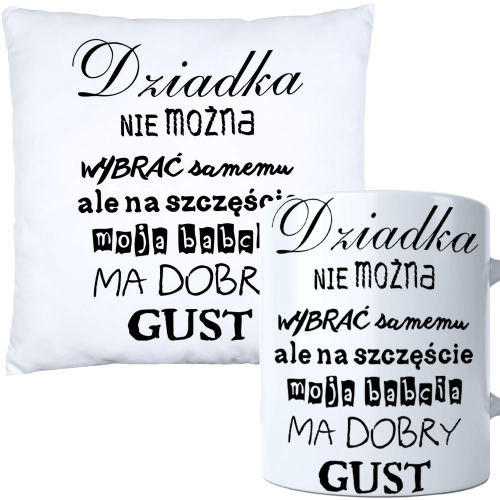 KOMPLET PREZENT DLA DZIADKA PODUSZKA 40x40 KUBEK 330ml DZIADEK ZESTAW