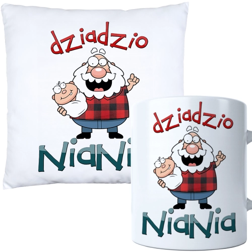 KOMPLET PREZENT DLA DZIADKA PODUSZKA 40x40 KUBEK 330ml DZIADEK ZESTAW