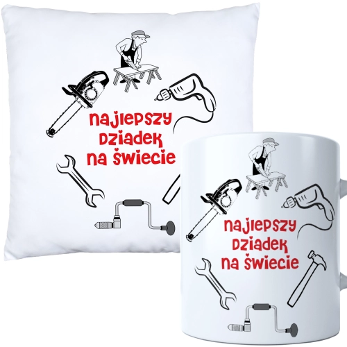 KOMPLET PREZENT DLA DZIADKA PODUSZKA 40x40 KUBEK 330ml DZIADEK ZESTAW
