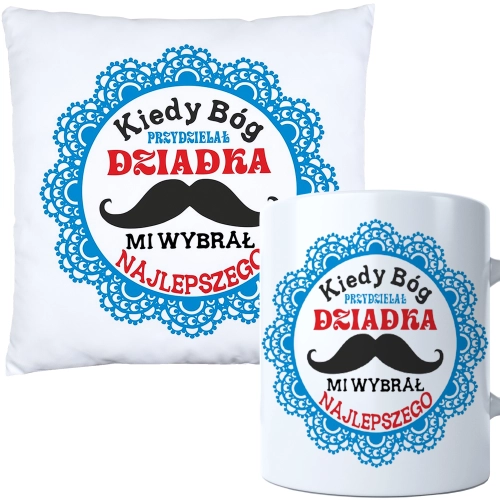 KOMPLET PREZENT DLA DZIADKA PODUSZKA 40x40 KUBEK 330ml DZIADEK ZESTAW