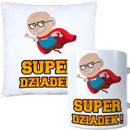 KOMPLET PREZENT DLA DZIADKA PODUSZKA 40x40 KUBEK 330ml DZIADEK ZESTAW