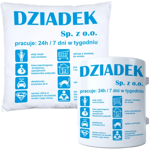 KOMPLET PREZENT DLA DZIADKA PODUSZKA 40x40 KUBEK 330ml DZIADEK ZESTAW