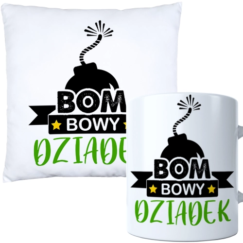 KOMPLET PREZENT DLA DZIADKA PODUSZKA 40x40 KUBEK 330ml DZIADEK ZESTAW