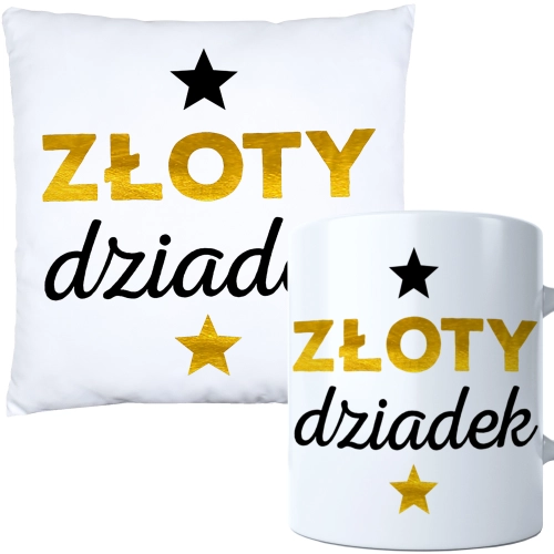 KOMPLET PREZENT DLA DZIADKA PODUSZKA 40x40 KUBEK 330ml DZIADEK ZESTAW
