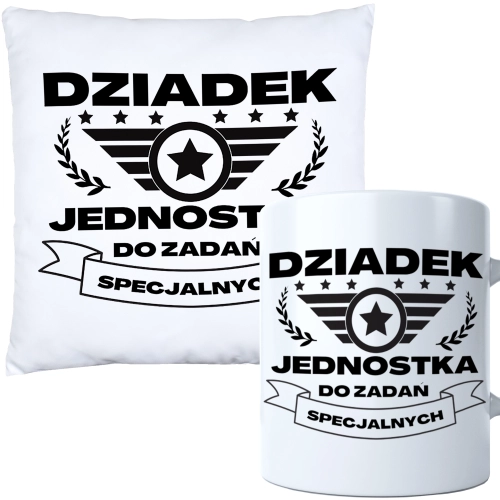 KOMPLET PREZENT DLA DZIADKA PODUSZKA 40x40 KUBEK 330ml DZIADEK ZESTAW