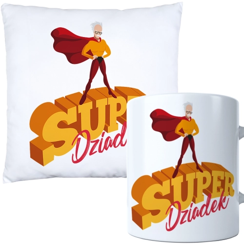 KOMPLET PREZENT DLA DZIADKA PODUSZKA 40x40 KUBEK 330ml DZIADEK ZESTAW