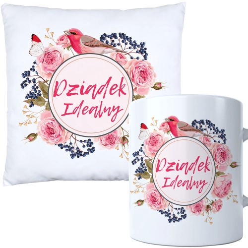 KOMPLET PREZENT DLA DZIADKA PODUSZKA 40x40 KUBEK 330ml DZIADEK ZESTAW