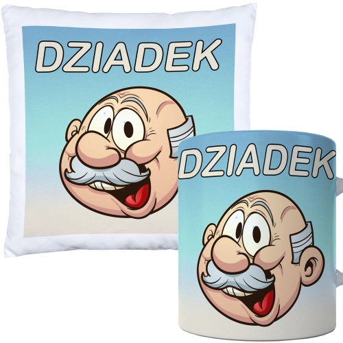 KOMPLET PREZENT DLA DZIADKA PODUSZKA 40x40 KUBEK 330ml DZIADEK ZESTAW