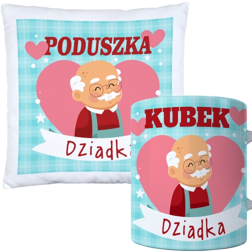 KOMPLET PREZENT DLA DZIADKA PODUSZKA 40x40 KUBEK 330ml DZIADEK ZESTAW