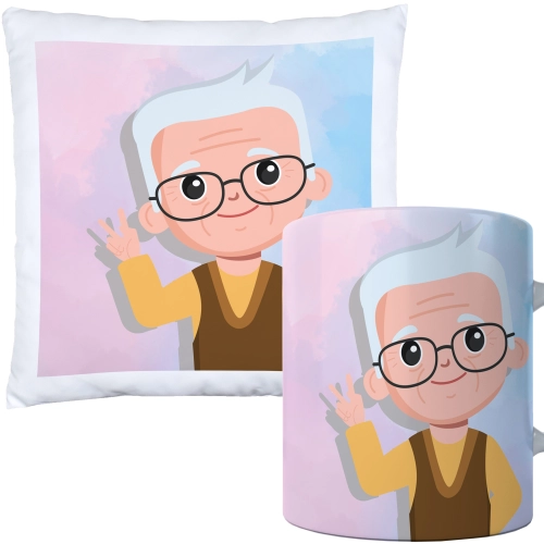 KOMPLET PREZENT DLA DZIADKA PODUSZKA 40x40 KUBEK 330ml DZIADEK ZESTAW