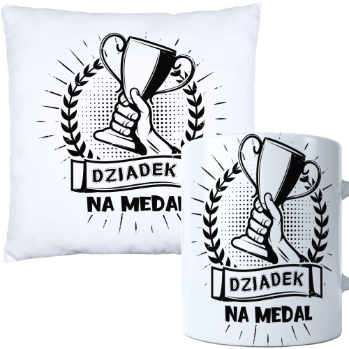 KOMPLET PREZENT DLA DZIADKA PODUSZKA 40x40 KUBEK 330ml DZIADEK ZESTAW