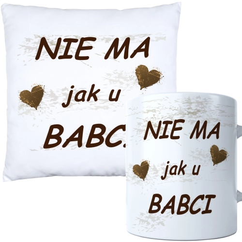 KOMPLET PREZENT DLA BABCI PODUSZKA 40x40 KUBEK 330ml BABCIA ZESTAW