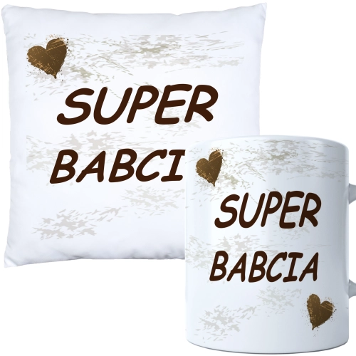 KOMPLET PREZENT DLA BABCI PODUSZKA 40x40 KUBEK 330ml BABCIA ZESTAW