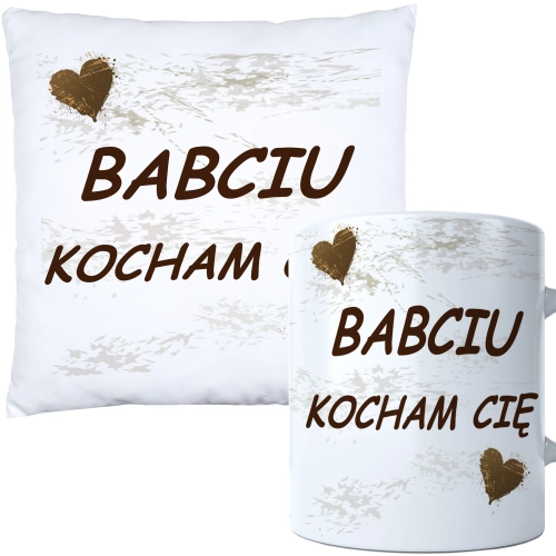 KOMPLET PREZENT DLA BABCI PODUSZKA 40x40 KUBEK 330ml BABCIA ZESTAW