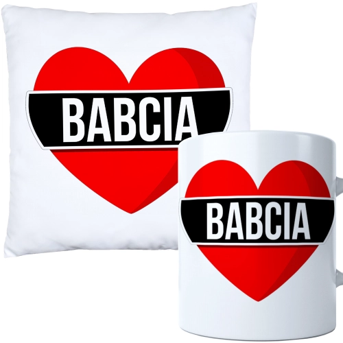 KOMPLET PREZENT DLA BABCI PODUSZKA 40x40 KUBEK 330ml BABCIA ZESTAW