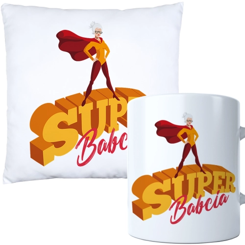KOMPLET PREZENT DLA BABCI PODUSZKA 40x40 KUBEK 330ml BABCIA ZESTAW