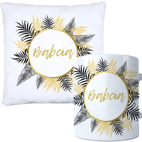 KOMPLET PREZENT DLA BABCI PODUSZKA 40x40 KUBEK 330ml BABCIA ZESTAW