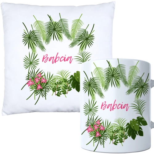 KOMPLET PREZENT DLA BABCI PODUSZKA 40x40 KUBEK 330ml BABCIA ZESTAW