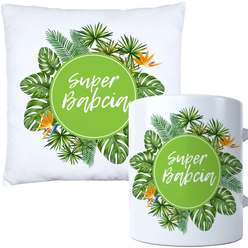 KOMPLET PREZENT DLA BABCI PODUSZKA 40x40 KUBEK 330ml BABCIA ZESTAW