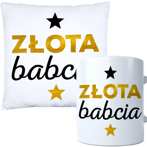 KOMPLET PREZENT DLA BABCI PODUSZKA 40x40 KUBEK 330ml BABCIA ZESTAW
