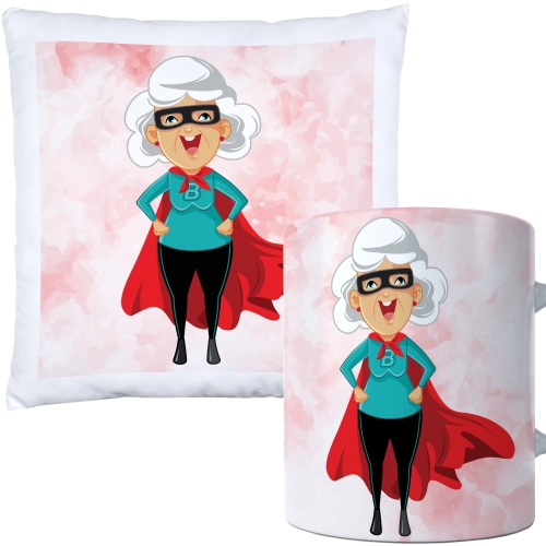 KOMPLET PREZENT DLA BABCI PODUSZKA 40x40 KUBEK 330ml BABCIA ZESTAW