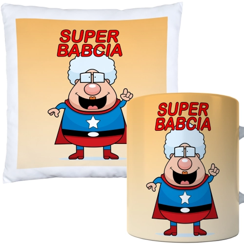 KOMPLET PREZENT DLA BABCI PODUSZKA 40x40 KUBEK 330ml BABCIA ZESTAW