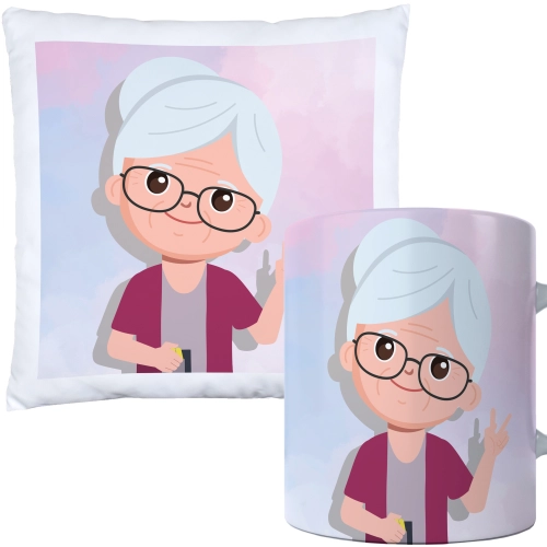 KOMPLET PREZENT DLA BABCI PODUSZKA 40x40 KUBEK 330ml BABCIA ZESTAW