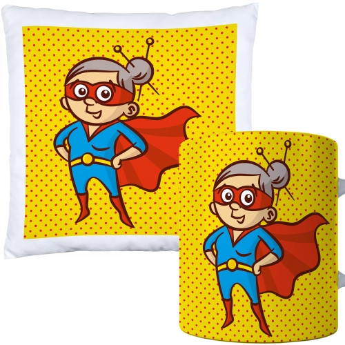 KOMPLET PREZENT DLA BABCI PODUSZKA 40x40 KUBEK 330ml BABCIA ZESTAW