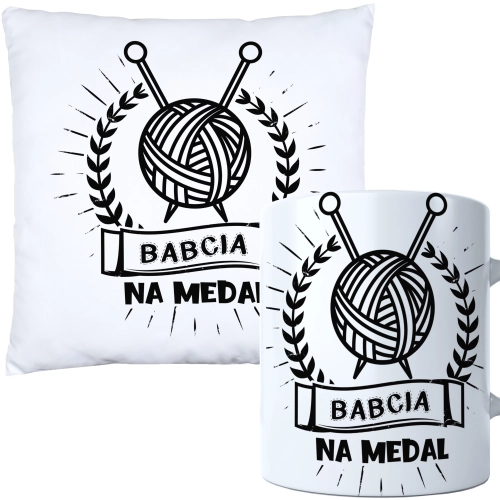 KOMPLET PREZENT DLA BABCI PODUSZKA 40x40 KUBEK 330ml BABCIA ZESTAW