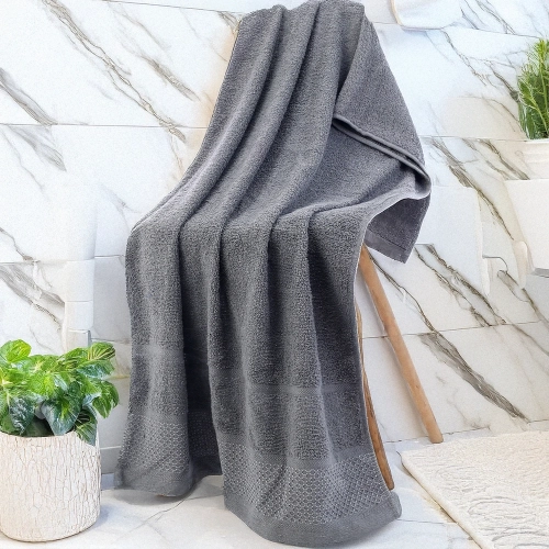 GRUBY RĘCZNIK KĄPIELOWY AURA 50x100 cm PREMIUM Z BORDIURĄ CHŁONNY STALOWY