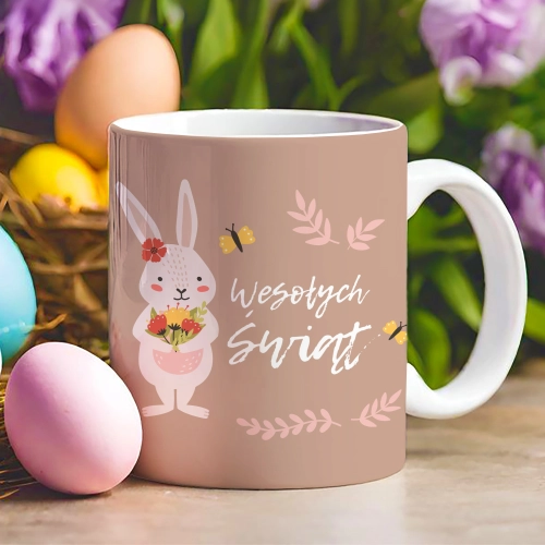 WIELKANOCNY KUBEK 330ml NA PREZENT ZAJĄC ZAJĄCZEK KRÓLIK PISANKA ŚWIĄTECZNY