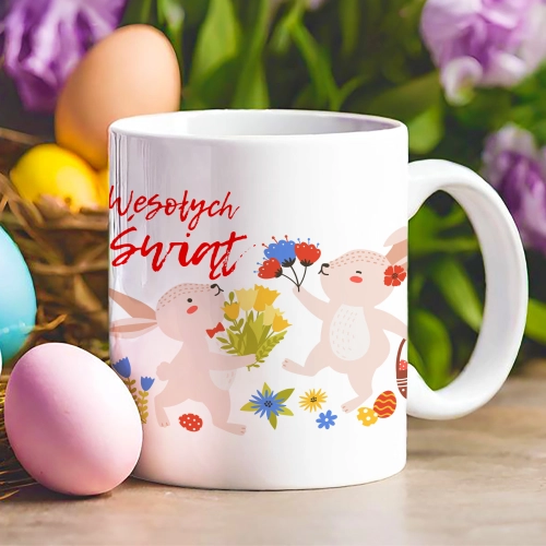 WIELKANOCNY KUBEK 330ml NA PREZENT ZAJĄC ZAJĄCZEK KRÓLIK PISANKA ŚWIĄTECZNY