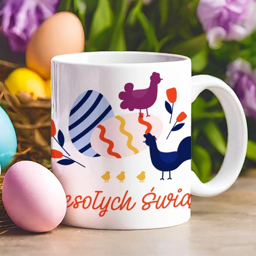 WIELKANOCNY KUBEK 330ml NA PREZENT ZAJĄC ZAJĄCZEK KRÓLIK PISANKA ŚWIĄTECZNY