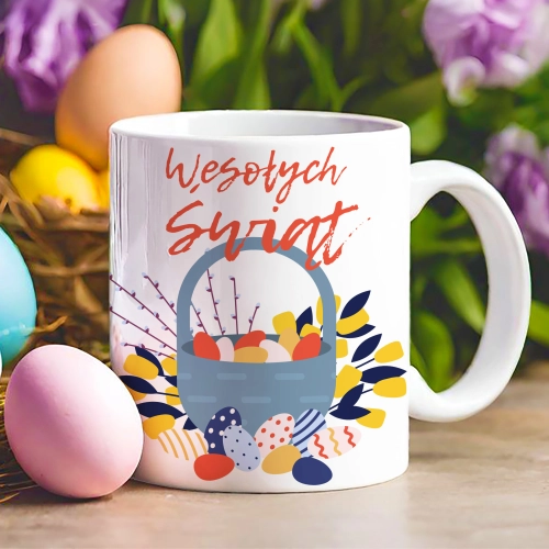 WIELKANOCNY KUBEK 330ml NA PREZENT ZAJĄC ZAJĄCZEK KRÓLIK PISANKA ŚWIĄTECZNY