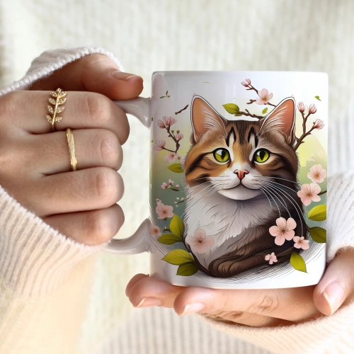 WIOSENNY WIELKANOCNY KUBEK 330ml NA PREZENT KAWĘ HERBATĘ WIOSNA KOT