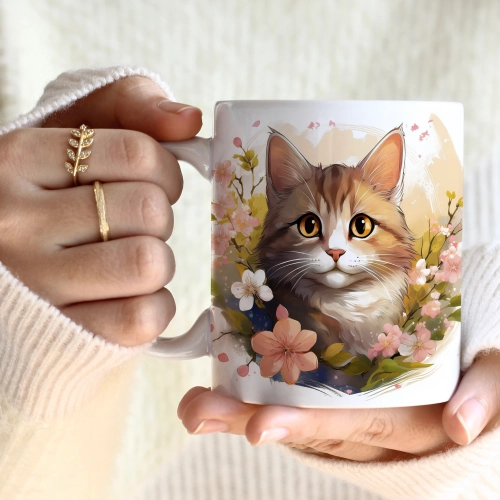 WIOSENNY WIELKANOCNY KUBEK 330ml NA PREZENT KAWĘ HERBATĘ WIOSNA KOT