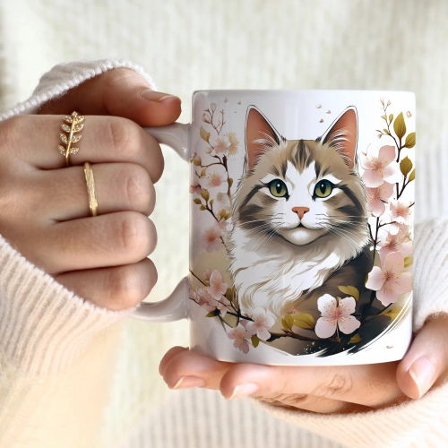 WIOSENNY WIELKANOCNY KUBEK 330ml NA PREZENT KAWĘ HERBATĘ WIOSNA KOT