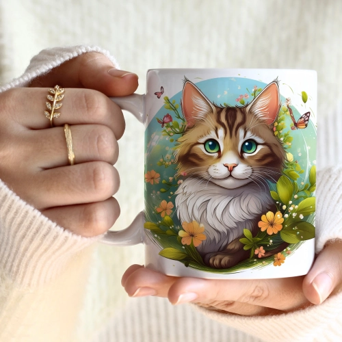 WIOSENNY WIELKANOCNY KUBEK 330ml NA PREZENT KAWĘ HERBATĘ WIOSNA KOT