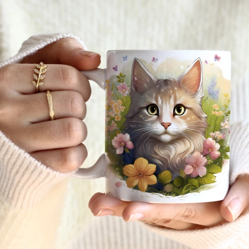 WIOSENNY WIELKANOCNY KUBEK 330ml NA PREZENT KAWĘ HERBATĘ WIOSNA KOT