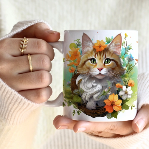 WIOSENNY WIELKANOCNY KUBEK 330ml NA PREZENT KAWĘ HERBATĘ WIOSNA KOT