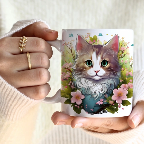 WIOSENNY WIELKANOCNY KUBEK 330ml NA PREZENT KAWĘ HERBATĘ WIOSNA KOT