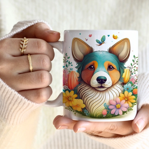 WIOSENNY WIELKANOCNY KUBEK 330ml NA PREZENT KAWĘ HERBATĘ WIOSNA PIES