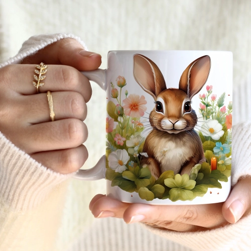 WIOSENNY WIELKANOCNY KUBEK 330ml NA PREZENT KAWĘ HERBATĘ WIOSNA KRÓLIK