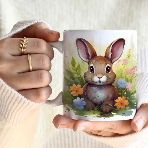 WIOSENNY WIELKANOCNY KUBEK 330ml NA PREZENT KAWĘ HERBATĘ WIOSNA KRÓLIK