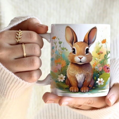WIOSENNY WIELKANOCNY KUBEK 330ml NA PREZENT KAWĘ HERBATĘ WIOSNA KRÓLIK
