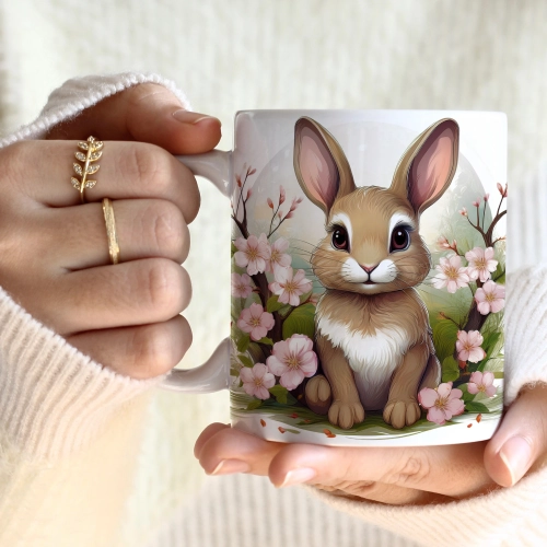 WIOSENNY WIELKANOCNY KUBEK 330ml NA PREZENT KAWĘ HERBATĘ WIOSNA KRÓLIK