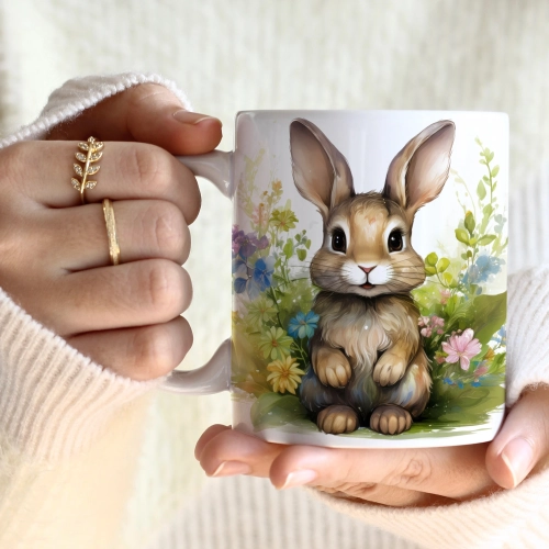 WIOSENNY WIELKANOCNY KUBEK 330ml NA PREZENT KAWĘ HERBATĘ WIOSNA KRÓLIK