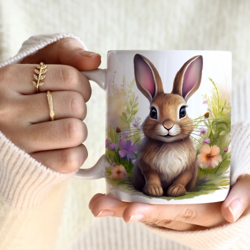 WIOSENNY WIELKANOCNY KUBEK 330ml NA PREZENT KAWĘ HERBATĘ WIOSNA KRÓLIK