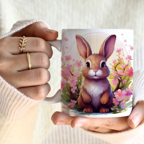WIOSENNY WIELKANOCNY KUBEK 330ml NA PREZENT KAWĘ HERBATĘ WIOSNA KRÓLIK